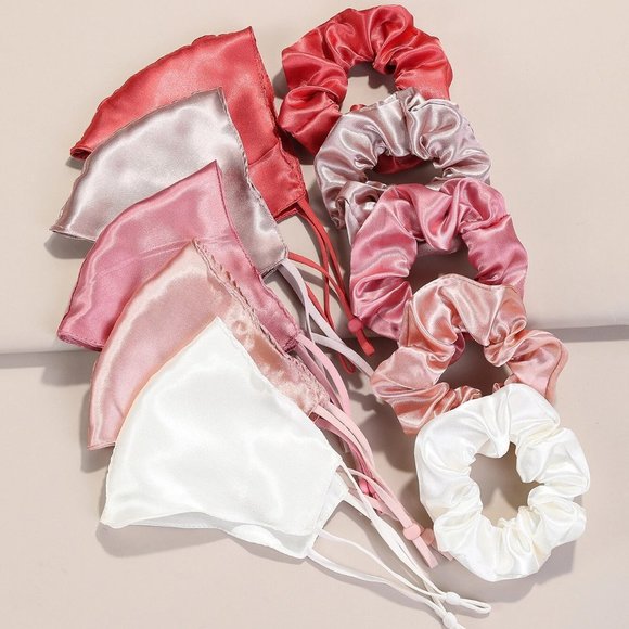 Face Masks Accessories - Face Masks Set of 5 Satin Face Masks w Scrunchies